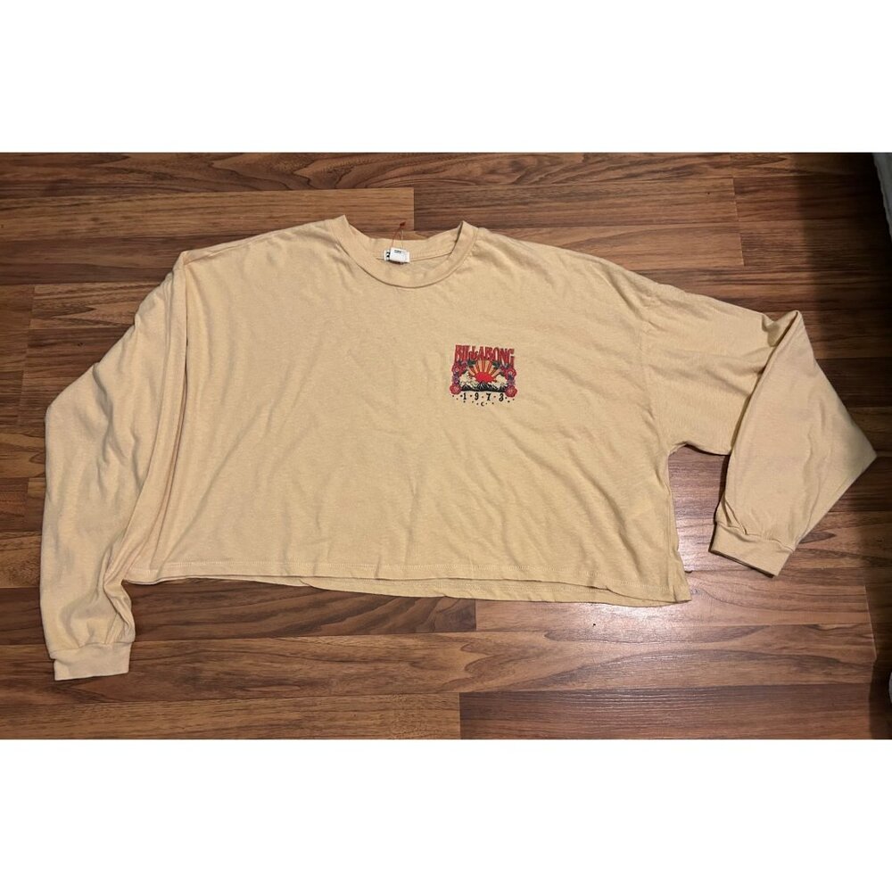 Billabong Graphic Long Sleeve Crop Top Shirt Women’s M Yellow Boho Retro 1973 Pa - Picture 1 of 9